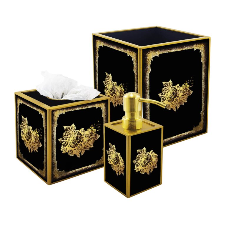 Bathroom accessory - Black and Gold Classical Flower Design