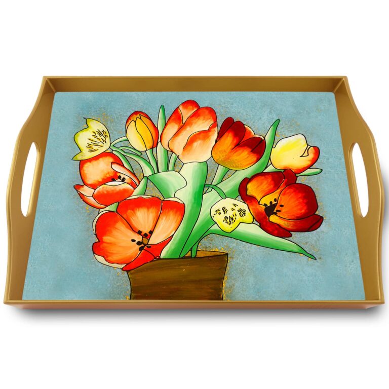 Glass serving board - Colorful Tulip Bouquet