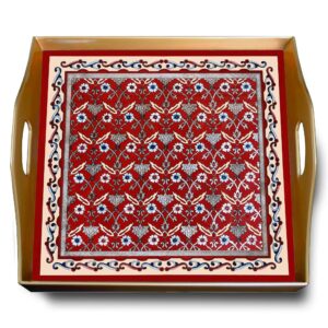 Glass serving tray - Red Classic Persian Flowers