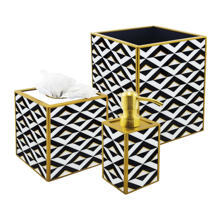 Bath set - Black and White triangles with gold lines