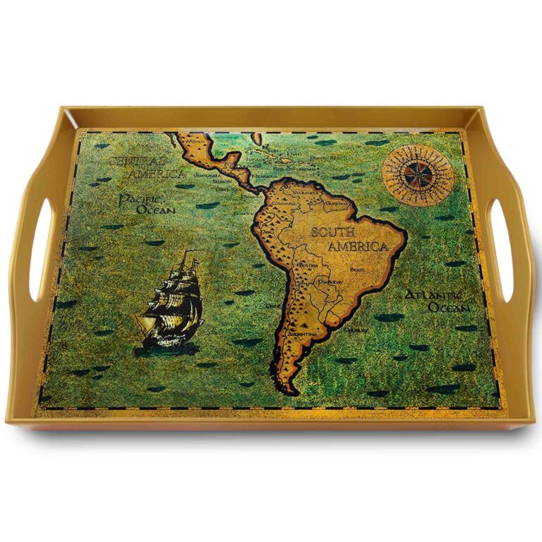 Hand painted tray - Old Map South America