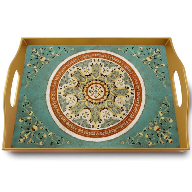 Tray with handles - Turquoise Oriental Traditional Miniatures