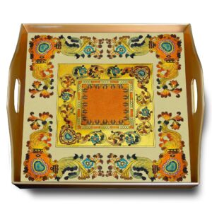 Tea serving tray - Traditional Italian Style with Flowers and Old Gold Leaves