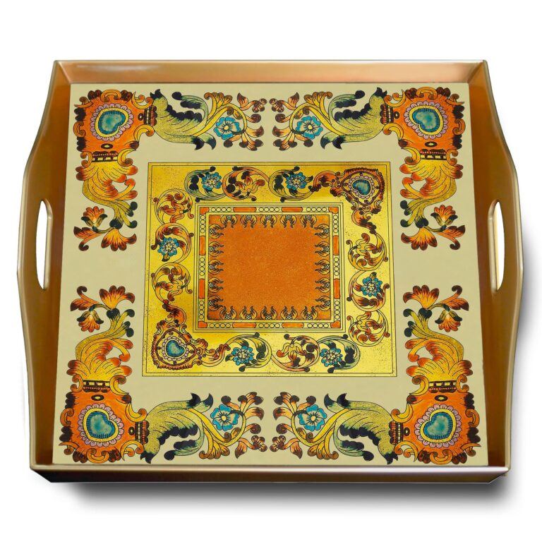 Tea serving tray - Traditional Italian Style with Flowers and Old Gold Leaves