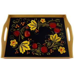 Wood serving tray - Traditional Russian Design with Gold Leaves