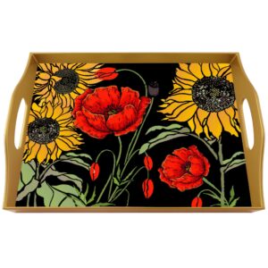 Wooden tea tray - Sunflower and Poppy