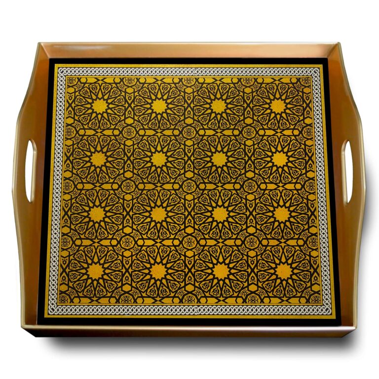 Tray with handles - Yellow and Black Geometric Art