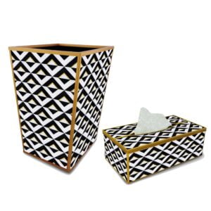 Bathroom decor - Black and White triangles with gold lines