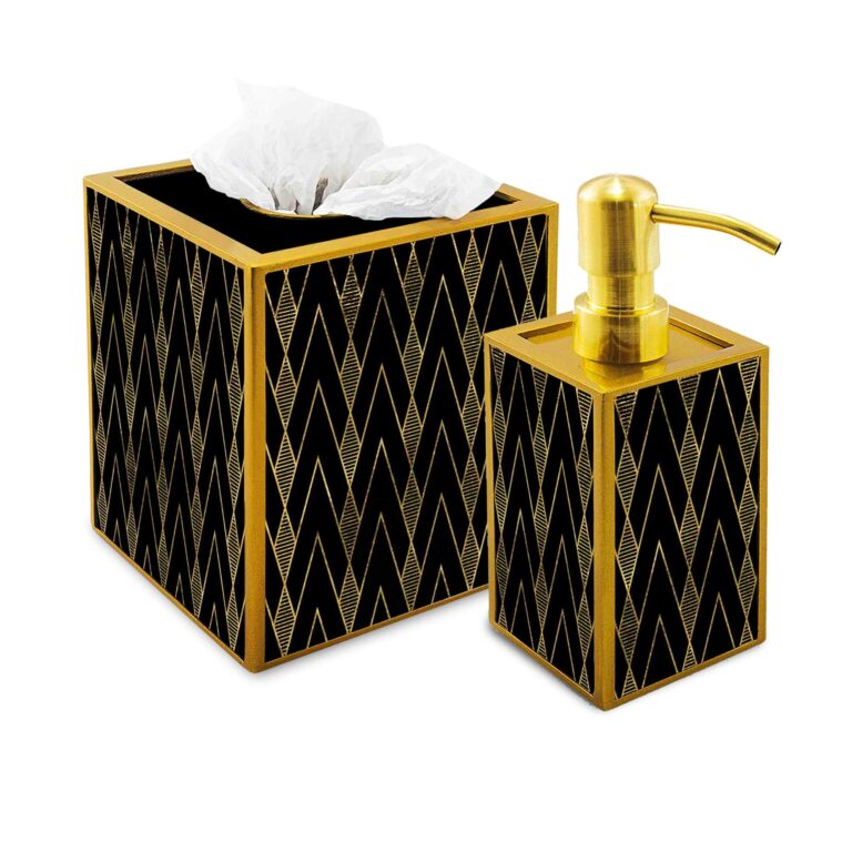 Bath accessories set - Black Art Deco - Tissue cover + Soap dispenser