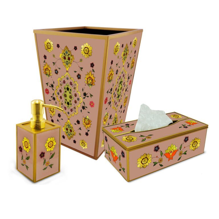 Bath gift set - Golden leaves with Old Rose Background