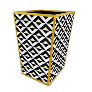 Decorative garbage bin - Black and White triangles with gold lines