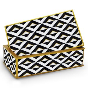 Vintage chest - Black and White triangles with gold lines