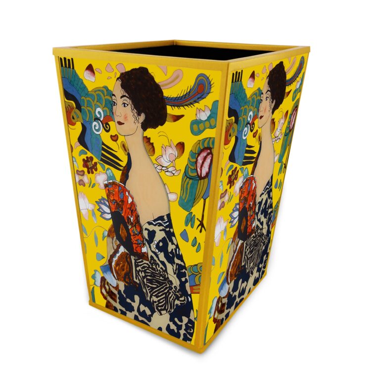 Wood trash bin - Austrian Painter Klimt's Lady with a fan