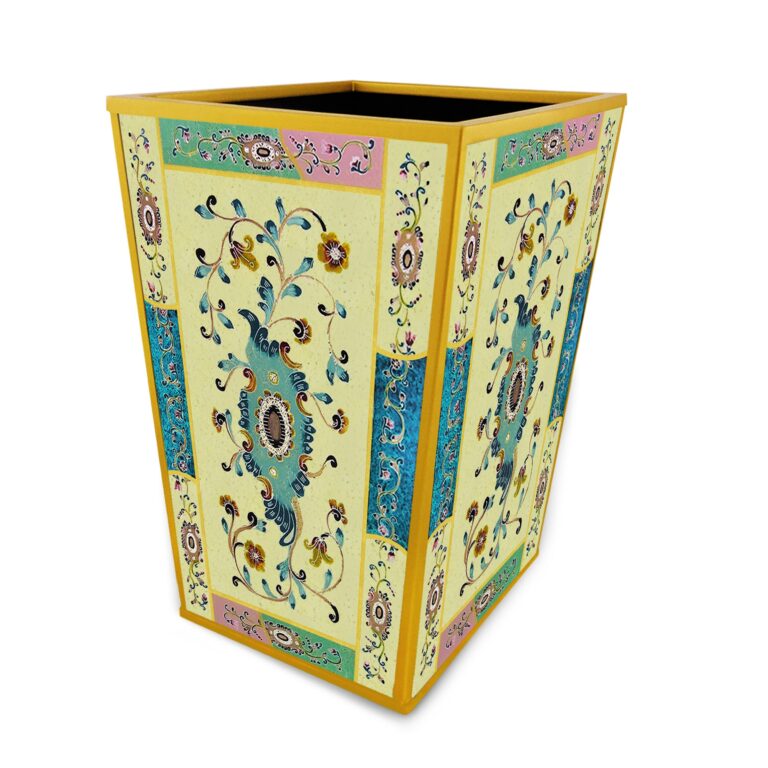 Paint garbage can - Pastel Colors narrow strips with small flowers