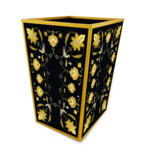 Bathroom trash bin - Gold leaves with black background