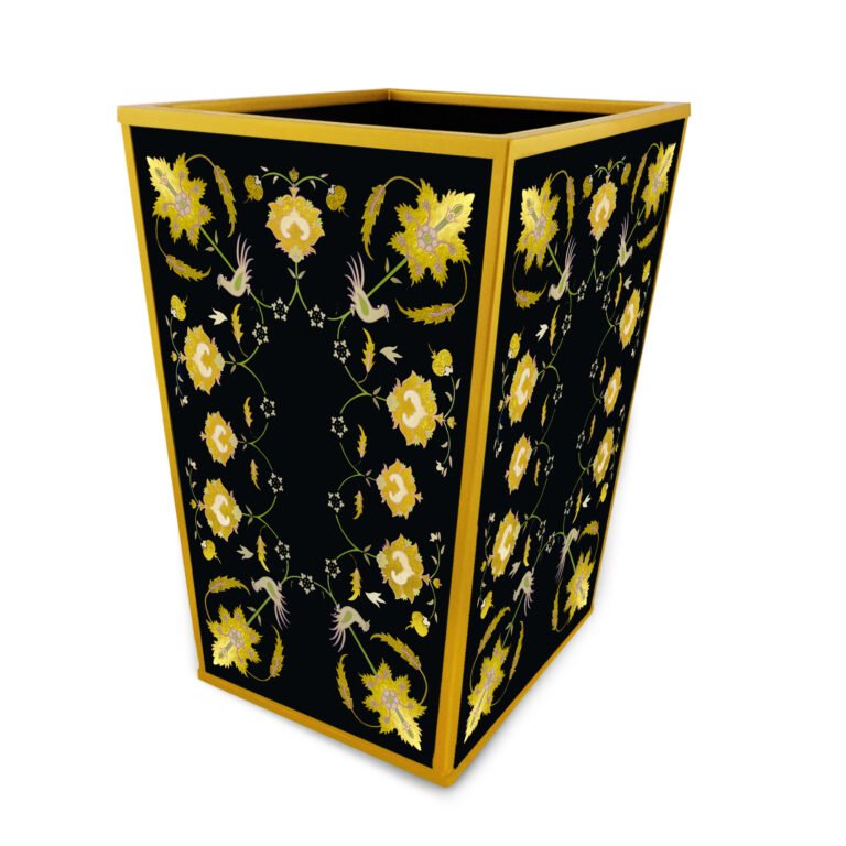 Bathroom trash bin - Gold leaves with black background