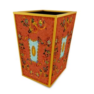 Wood waste basket - Baroque Style Red Birds