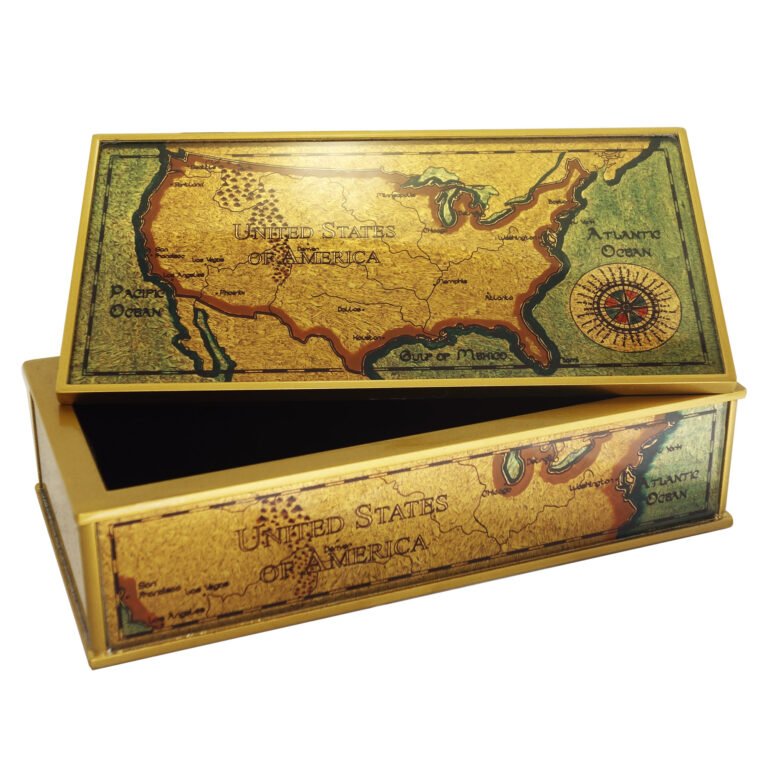 Wooden Jewelry Chest - Old Map United States of America