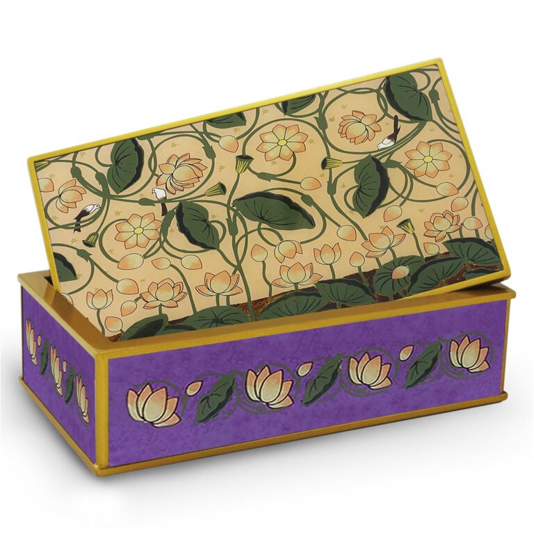 Wooden Jewelry Chest - Indian Lotus Flowers with Peach Background