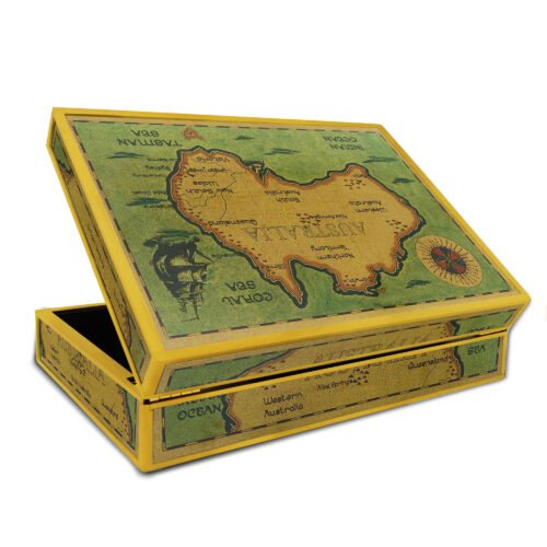 Tea box - Old map Australia with Ship and Compass