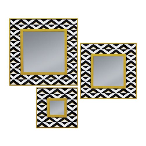 Ornate wall mirror - Black and White triangles with gold lines