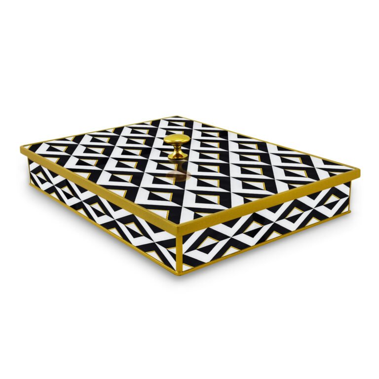 Table decor box - Black and White triangles with gold lines