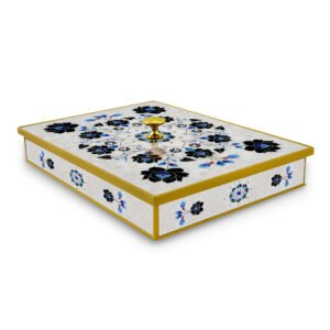 Candy box - Blue flowers on white marble background