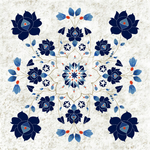 Blue flowers marble background